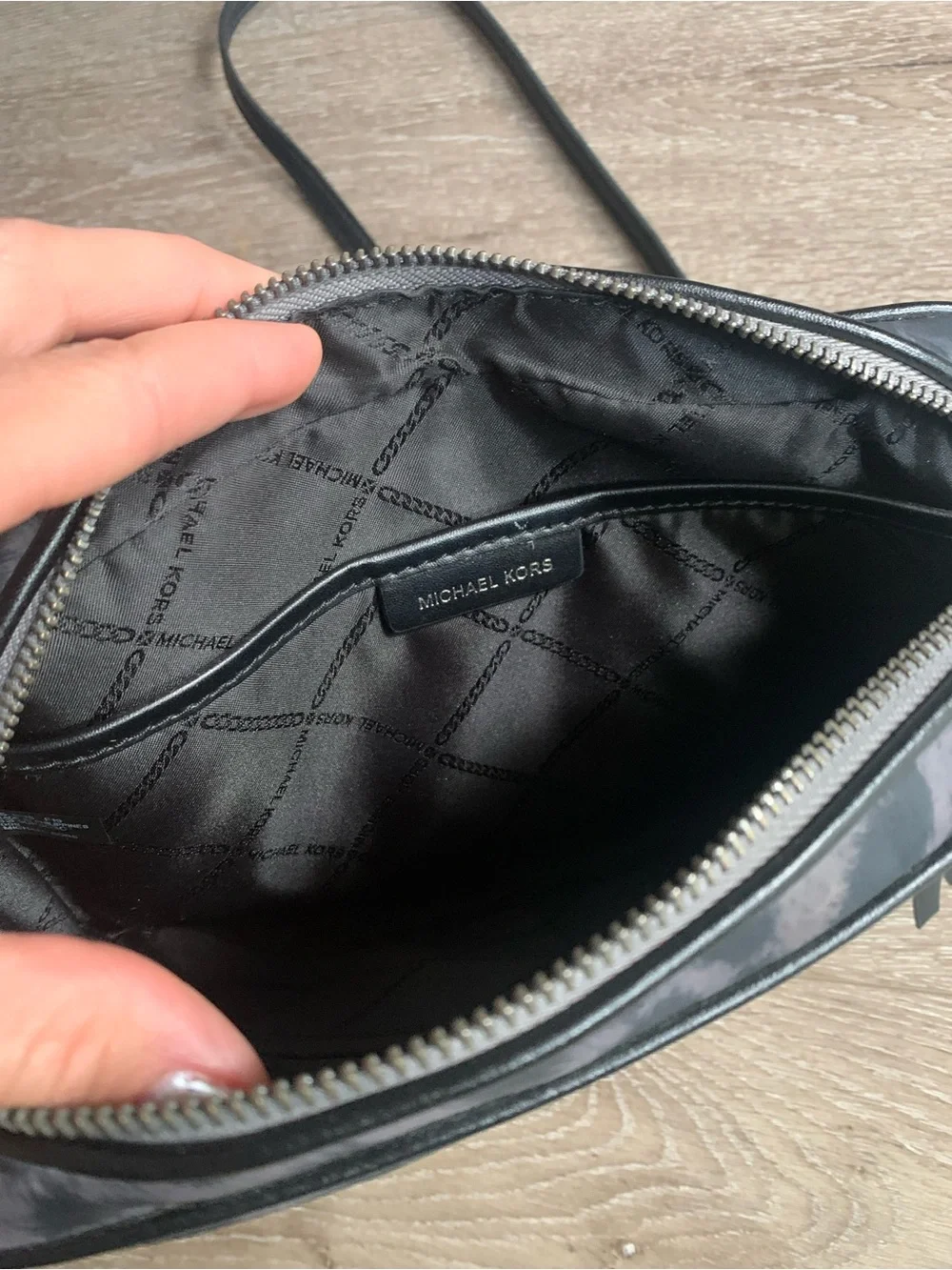 Michael Kors Black and Gray Leopard Print Crossbody Bag